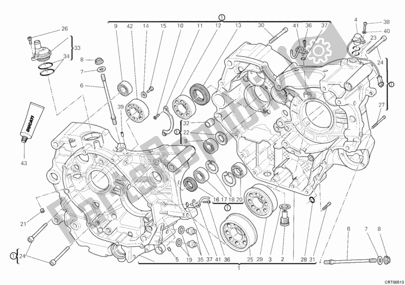 All parts for the Crankcase of the Ducati Hypermotard 1100 EVO 2011